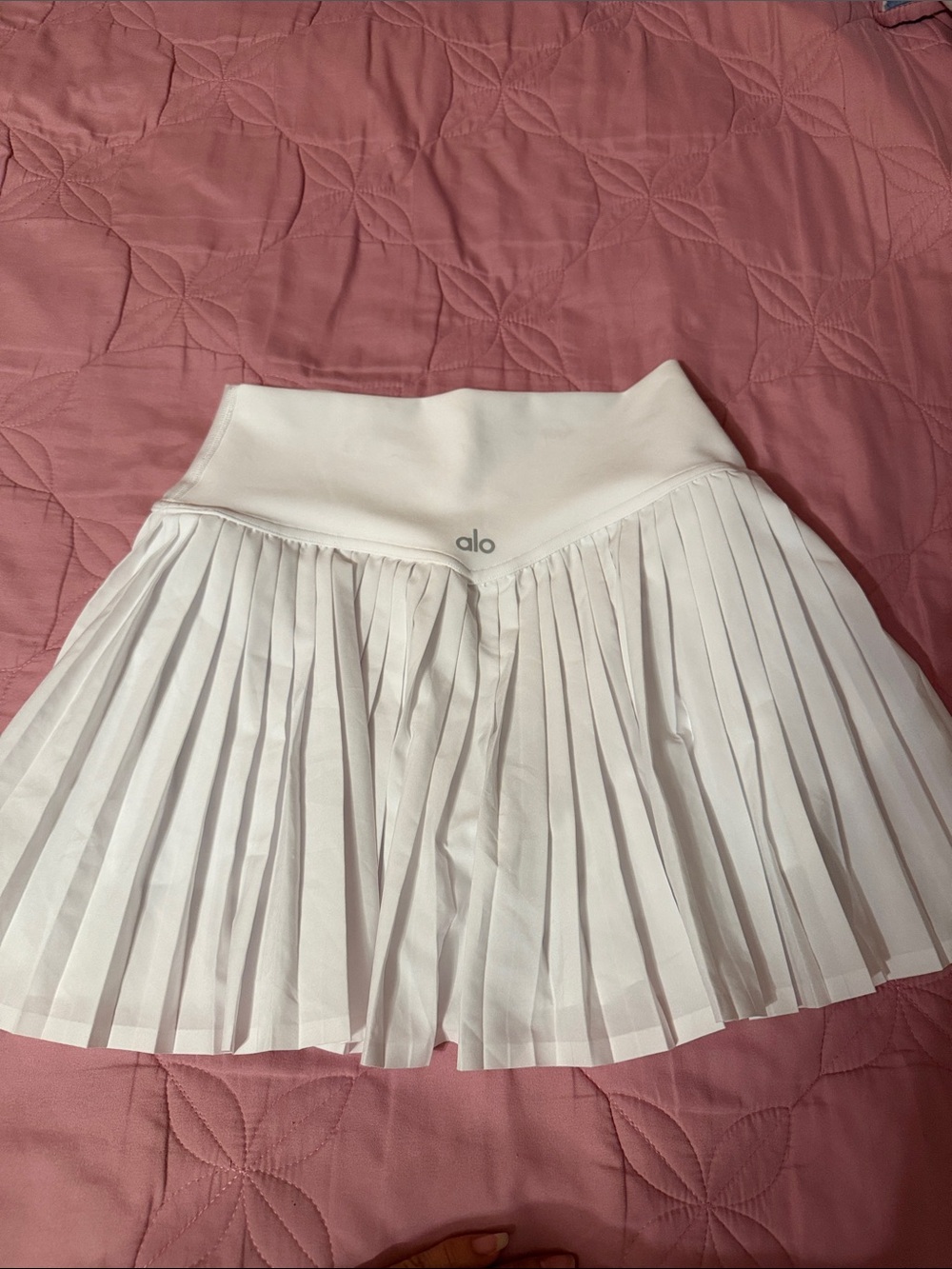 ALO Yoga White Pleated Circle Skater Skirt